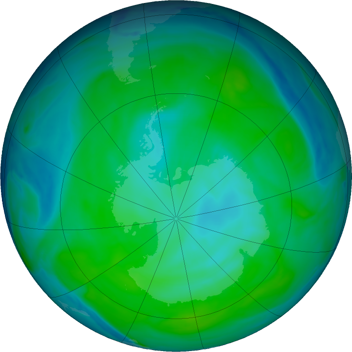 Antarctic ozone map for 05 January 2019